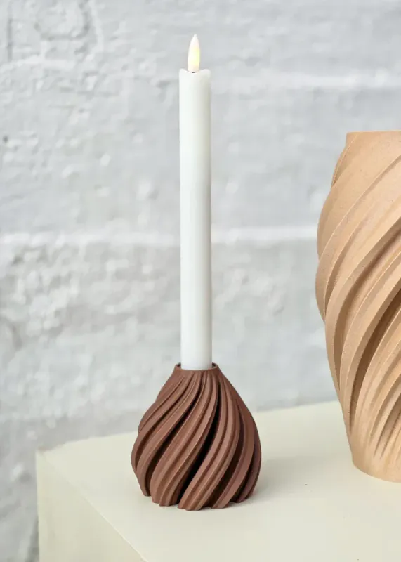 WAVE LED-Lysestake WOOD Walnut Small